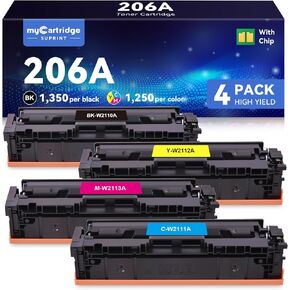 myCartridge SUPRINT 206A Toner Cartridges 4 Pack Replacement for HP 206X 206A Toner Cartridge Set for HP Color Laserjet Pro M283fdw M283cdw M282nw M283fdn M255dw M255nw