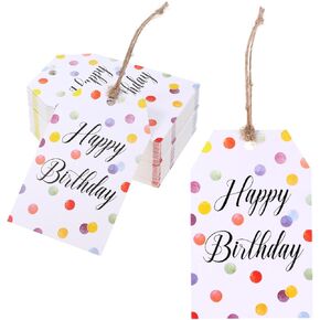 100 PCS علامات هدية عيد ميلاد سعيد للهدايا مع سلسلة ، نقاط ملونة هدايا العلامات للهدايا ، وعلامة عيد ميلاد الورق المخصصة للأولاد والبنات حفلة استحمام الطفل