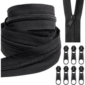 AUGHOA #5 Nylon Coil Zippers by The Yard, 10 Yards Bulk Zippers with 20pcs Zipper Sliders, Zipper Replacement for DIY Sewing Craft Bags (Black)