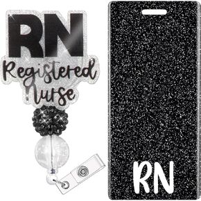 RN Badge Buddy with RN Nurse Badge Reel Retractable Nursing ID Clip Nurse Name Badge Vertical Badge Identification Tags for RN Nurses Students (Pink)
