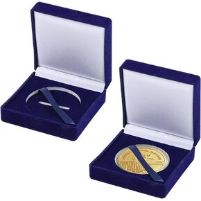 2Pcs Coin Display Case Velvet Blue Challenge Coin Storage Presentation Box for Commemorative Coins Medals 1 Slot, 50mm