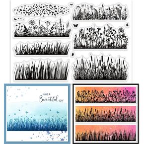 GLOBLELAND Grass Clear Stamp for Card Making Decorative Wildflowers Leaves and Flowers Dandelion Transparent Silicone Stamps for DIY Scrapbooking Supplies Embossing Paper Card Album Decoration Craft