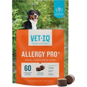Vetiq Allergy Pro+ مضغ ناعم للكلاب ، 60 عدد ، دعم الحساسية الموسمية ، اللبأ ، جذر Astragalus ، Sporevia ، نكهة دخان هيكوري