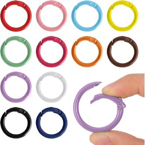 12 Colors Metal Spring O Rings Round Snap Clip Circle Trigger Spring Carabiner Keyrings 25mm Snap Buckle Clasp Key Ring Hook DIY Crafts Accessories Spring Ring for Keychains Bag Purse Handbag