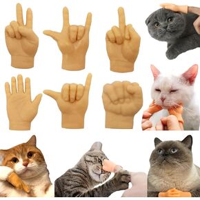 6PCS Tiny Hands for Cats, Funny Little Hands for Cat Paws, Rubber Finger Puppets, Cat Interactive Toy