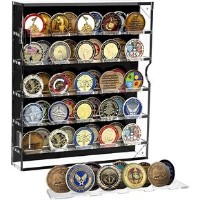 حامل العملة المعدنية ، قضية عرض التحديات ، حاملي عملة التحدي العسكرية الأكريليك لجامعي ، و Coin Coin Coin Box يناسب 45 شارات ميداليات البوكر العسكرية مع الباب المغناطيسي