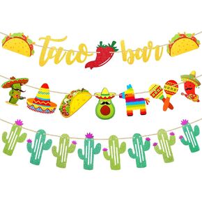 Geyoga 3 PCS Mexican Fiesta Taco Bar Ban Cactus Garland مجموعة Cinco de Mayo Decorations Mexican Party Banner Cactus Pepper Pinatas Festival Party Decoration Hanging Ribbon Backdrop Supplies