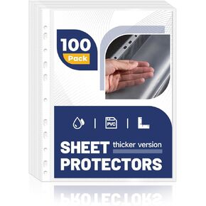 100 Pack Heavy Duty Clear Sheet Protectors for 3 Ring Binder 8.5x11 Inch Plastic Sleeves, Acid-Free & Reinforced Holes Page Protectors for Documents, Photos, Letter Size Papers