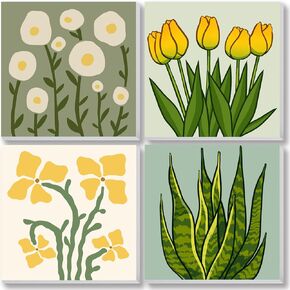 Arpilul 4 Pack Floral Paint by Numbers Kit للبالغين مؤطرًا ، طلاءًا سهلاً للبالغين بأرقام أرقام على القماش 8x8 بوصة ، لوحة زيت أكريليك مثالية للهدايا العطلة للفن المنزلي (Z-YH16)