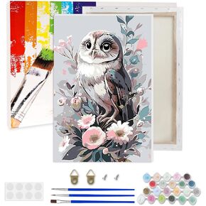 Lxmsja Owl Paint بواسطة أرقام أرقام للبالغين ، وطلاء الزهور الأكريليك بأرقام للبالغين المبتدئين ، وداي كروز مستلزمات زيت زيت زينة الجدار المنزلي 8x12 بوصة (مؤطرة)
