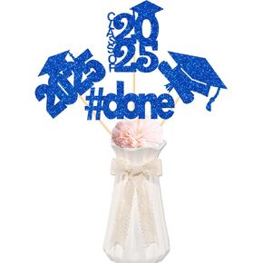 Cavla 16 Pitch Blue Glitter 2025 Creguation Party Concliece Sticks Class of 2025 Done Grad Cap Diploma Toppers 2025 College High School College Charrat