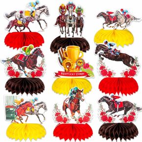 9 قطع ديربي حفلة زخارف قرص العسل مركزية سباق الخيل ديربي يوم الجداول المركزية يركض لزخارف طاولة الورود لوازم عيد ميلاد السباق للورود