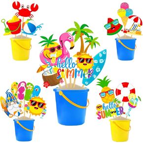 Hello Summer Countepiece Sticks Summer Beach Pool Party Decorations 18pcs زخارف الجدول الصيفي على طاولة شاطئ هاواي.