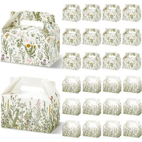 24pcs عتيقة عتيقة بيرد زهرة مع مقبض الأزهار الخضراء Goodie Candy Bag Spring Gable Paper Paper Container for Cookie Snack Party Supplies ، تصميمان