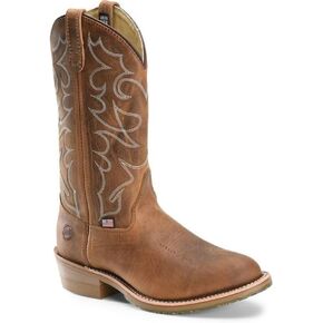 Double-H 12" Dylan Steel Toe Work Boots for Men - Leather Upper with PermaFresh Insole, Oil-and Slip-Resistant I.C.E. Outsole, Made in USA, Brown - 9.5 B