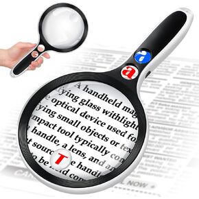 Large Magnifying Glass with Lights,10X 25X 45X 60X Handheld Lighted Magnifier, 5in Page Magnifier LED Lights, Magnifying Glass for Reading Small Prints & Low Vision Seniors with Aging Eyes