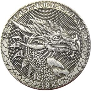نسخ 1921 الولايات المتحدة Hobo Morgan Coin Dragon Head Skull Fantasy Silver Flated Flated Flated Flated