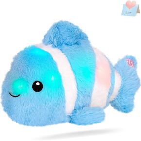Glow Guards 13" Blue Glowing Goldfish Plush Light Up Stuffed Animals Soft Plush Pillow Birthday Gifts for Toddler Kids Girls Boys Friends
