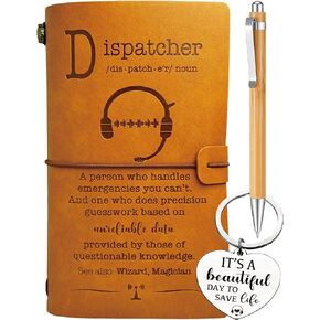 911 Dispatcher Gift for Women ، Dispatcher Leather Journal 140 pages دفتر ملاحظات ، سلسلة مفاتيح المرسل ، أسبوع تقدير المرسل ، هدية للشرطة في حالات الطوارئ عيد ميلاد عيد الميلاد