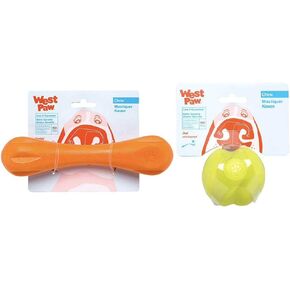 لعبة West Paw Zogoflex Hurley Dog Bone Chew Toy (كبيرة ، اليوسفي) و Zogoflex Jive Ball Dog Toy (3.25 بوصة ، Granny Smith)-ألعاب للكلاب ، الجلب ، الصيد ، المضغ ، اللعب-قابلة للتطبيق ، قابلة لإعادة التخلص منها