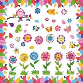 زخارف نشرة الربيع زخارف زهرة الربيع زهرة الفراشة القاطعات Hello Spring Bulletin Board Borders Set for School School Office Decor Supplies Supplies Kid Students Art Crafts