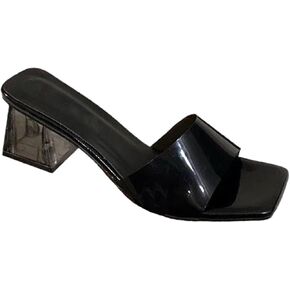 Women's Transparent Square Head Open Toe Chunky Heel High Heels Sandals Fashion Backless Non-Slip Transparent Low Block Heel Mules Heeled Slipper Sexy Dress Slip-On Formal Shoes