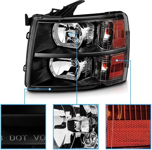 Headlights Assembly W/Bulbs compatible with 2007-2013 Chevy Silverado 1500,07-14 Silverado 2500HD 3500 Headlights Headlamp Pair, Black Housing Amber Side in Saudi Arabia