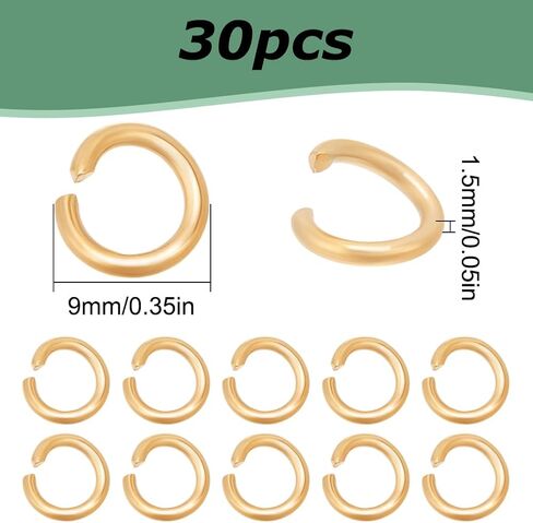30pcs حلقات القفز الذهبي 9 ملم من الفولاذ المقاوم للصدأ مقاوم المقاوم للصدأ حلقة قفزة الذهب 18 كيلو حلقات قفزة مطلي بالذهب موصلات حلقة غير مصممة in Kuwait