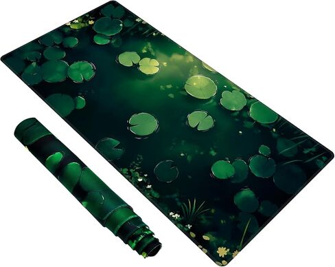 Baziabbo Green Big Desk Mat,XXL Extended Large Mouse Pad,Gaming Mousepad with Stitched Edge,Non-Slip Rubber Base Keyboard Desk Pad for Home Office Study Game，Girls and Women(Pond Lotus Leaf) in Saudi Arabia