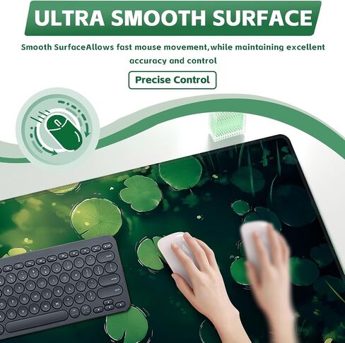 Baziabbo Green Big Desk Mat,XXL Extended Large Mouse Pad,Gaming Mousepad with Stitched Edge,Non-Slip Rubber Base Keyboard Desk Pad for Home Office Study Game，Girls and Women(Pond Lotus Leaf) in Saudi Arabia