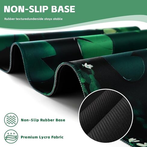 Baziabbo Green Big Desk Mat,XXL Extended Large Mouse Pad,Gaming Mousepad with Stitched Edge,Non-Slip Rubber Base Keyboard Desk Pad for Home Office Study Game，Girls and Women(Pond Lotus Leaf) in Saudi Arabia