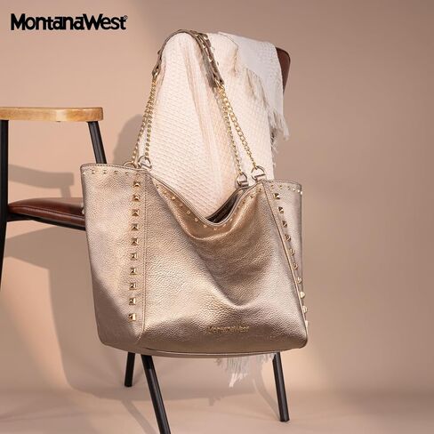 Montana West Hobo Bags for Women Top-handle Tote Bag with Chain Handle and Rivets Decoration in Kuwait