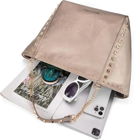 Montana West Hobo Bags for Women Top-handle Tote Bag with Chain Handle and Rivets Decoration in Kuwait