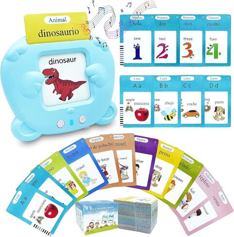 Toddler Toys Flash Cards Spanish - 224 Sight Words Pocket Speech Therapy Toys - Bilingual Talking Flash Cards - Autism Sensory Toys for Autistic Children - Learning Montessori Tool Blue in Saudi Arabia