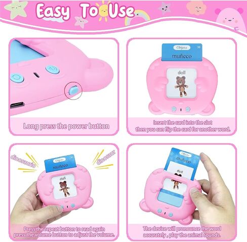 Toddler Toys Flash Cards Spanish - 224 Sight Words Pocket Speech Therapy Toys - Bilingual Talking Flash Cards - Autism Sensory Toys for Autistic Children - Learning Montessori Tool Blue in Saudi Arabia