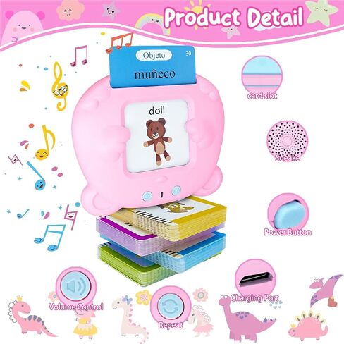 Toddler Toys Flash Cards Spanish - 224 Sight Words Pocket Speech Therapy Toys - Bilingual Talking Flash Cards - Autism Sensory Toys for Autistic Children - Learning Montessori Tool Blue in Saudi Arabia