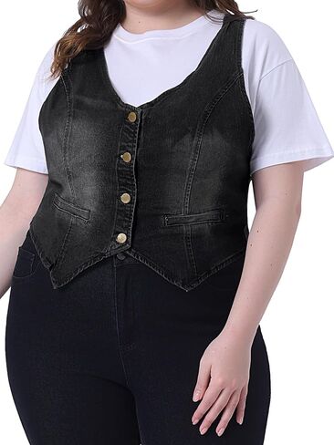 Agnes Orinda Plus Size Denim Vintage Crop Jackets for Women Sleeveless Button Up Jean Waistcoat Vests in Saudi Arabia