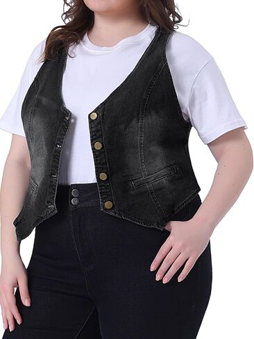 Agnes Orinda Plus Size Denim Vintage Crop Jackets for Women Sleeveless Button Up Jean Waistcoat Vests in Saudi Arabia