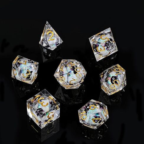 Gu Ei Te Liquid Core Resin Dnd Dice ، Cat Style Polyhedral Dice 7-Die Set Quicks and Handmade for RPG MTG Table Games in Kuwait