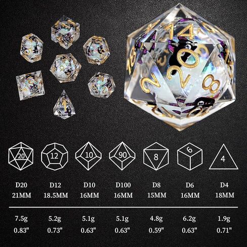 Gu Ei Te Liquid Core Resin Dnd Dice ، Cat Style Polyhedral Dice 7-Die Set Quicks and Handmade for RPG MTG Table Games in Kuwait