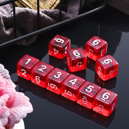 10 Pieces Polyhedral Dice Set D6 Dice 16mm Acrylic 6 Sided Dice Game Dice for Dungeons and Dragons RPG MTG DND Dice Table Games (Starry Red Black) in Saudi Arabia