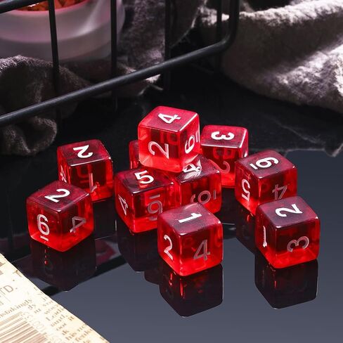 10 Pieces Polyhedral Dice Set D6 Dice 16mm Acrylic 6 Sided Dice Game Dice for Dungeons and Dragons RPG MTG DND Dice Table Games (Starry Red Black) in Saudi Arabia