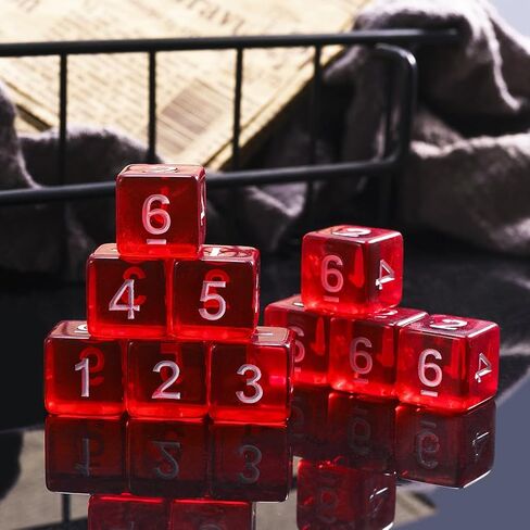 10 Pieces Polyhedral Dice Set D6 Dice 16mm Acrylic 6 Sided Dice Game Dice for Dungeons and Dragons RPG MTG DND Dice Table Games (Starry Red Black) in Saudi Arabia