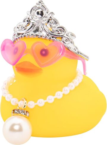 wonuu Car Decorations Rubber Ducks, Dashboard Crown Rubber Ducky for Car Ornament Cute Duck with Crown, Glasses, Necklace, Silver Pearl in Saudi Arabia