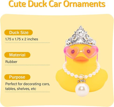 wonuu Car Decorations Rubber Ducks, Dashboard Crown Rubber Ducky for Car Ornament Cute Duck with Crown, Glasses, Necklace, Silver Pearl in Saudi Arabia