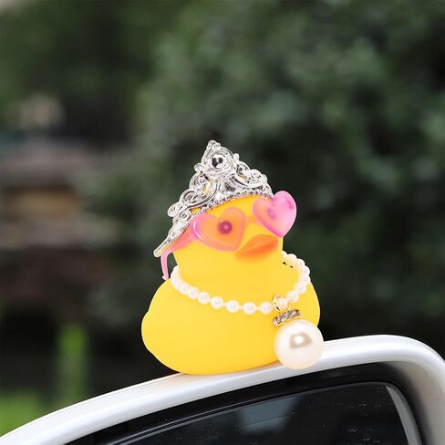 wonuu Car Decorations Rubber Ducks, Dashboard Crown Rubber Ducky for Car Ornament Cute Duck with Crown, Glasses, Necklace, Silver Pearl in Saudi Arabia