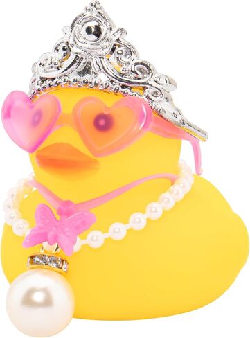 wonuu Car Decorations Rubber Ducks, Dashboard Crown Rubber Ducky for Car Ornament Cute Duck with Crown, Glasses, Necklace, Silver Pearl in Saudi Arabia