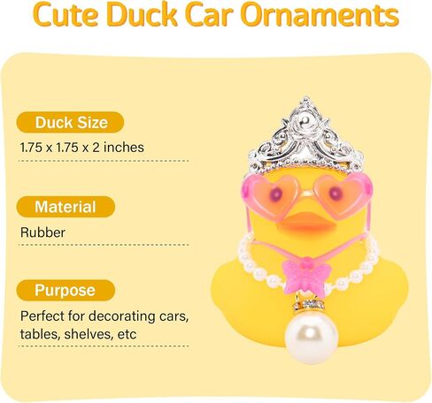 wonuu Car Decorations Rubber Ducks, Dashboard Crown Rubber Ducky for Car Ornament Cute Duck with Crown, Glasses, Necklace, Silver Pearl in Saudi Arabia