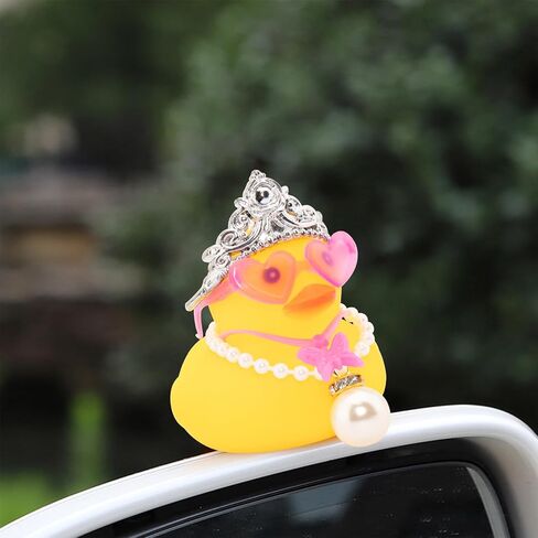 wonuu Car Decorations Rubber Ducks, Dashboard Crown Rubber Ducky for Car Ornament Cute Duck with Crown, Glasses, Necklace, Silver Pearl in Saudi Arabia