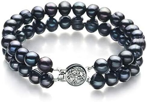 Henrike Black 6-7mm Double Strand AA Quality Freshwater 925 Sterling Silver Cultured Pearl Bracelet in Kuwait